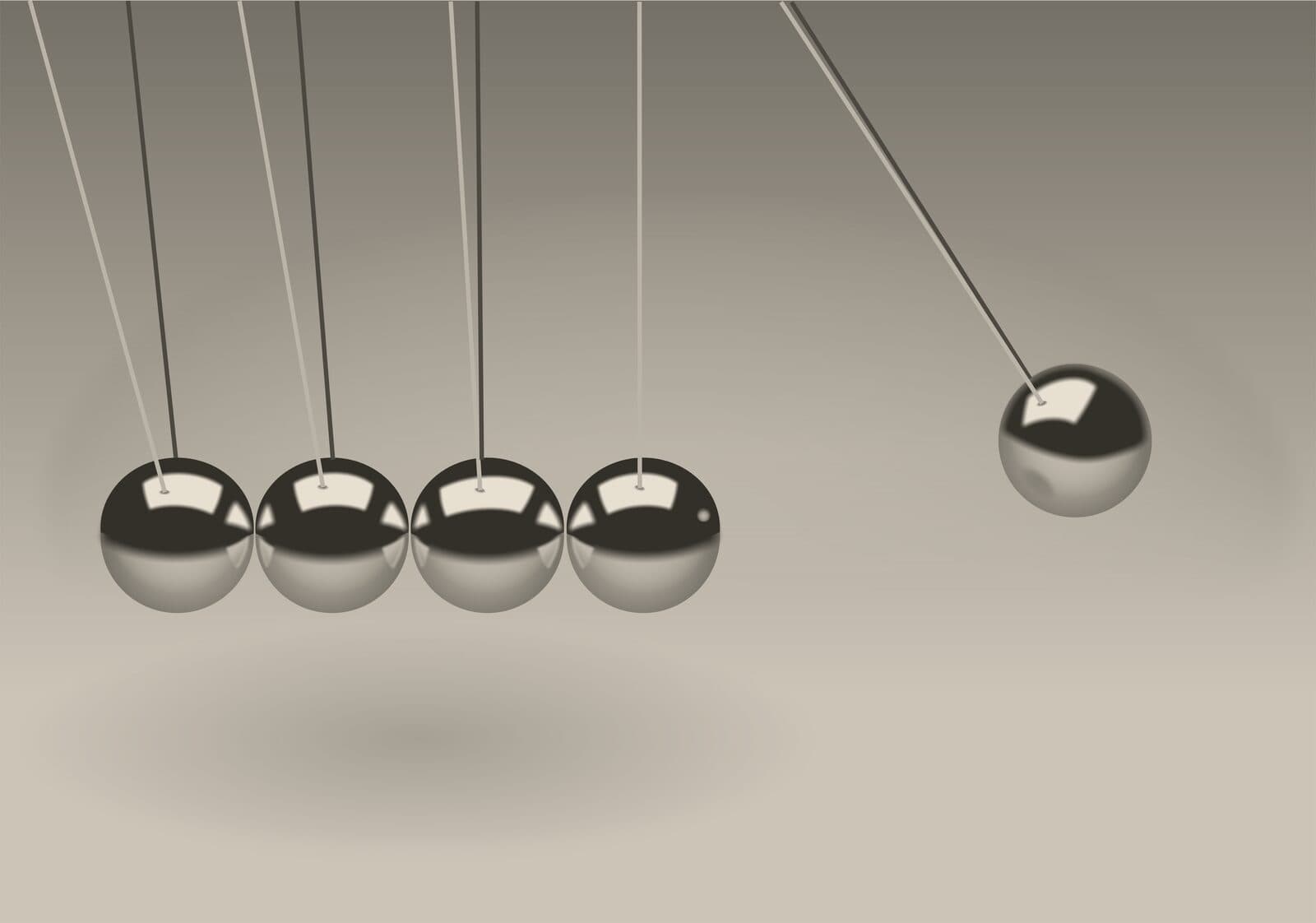 Newtonpendel: eine ausschwingende Kugel setzt die Reihe in Bewegung